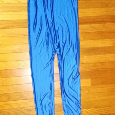 Yizyif Women's Glossy Shiny Spandex Sleeveless Footed Unitard Blue M